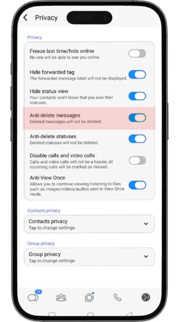 Anti Delete messages feature