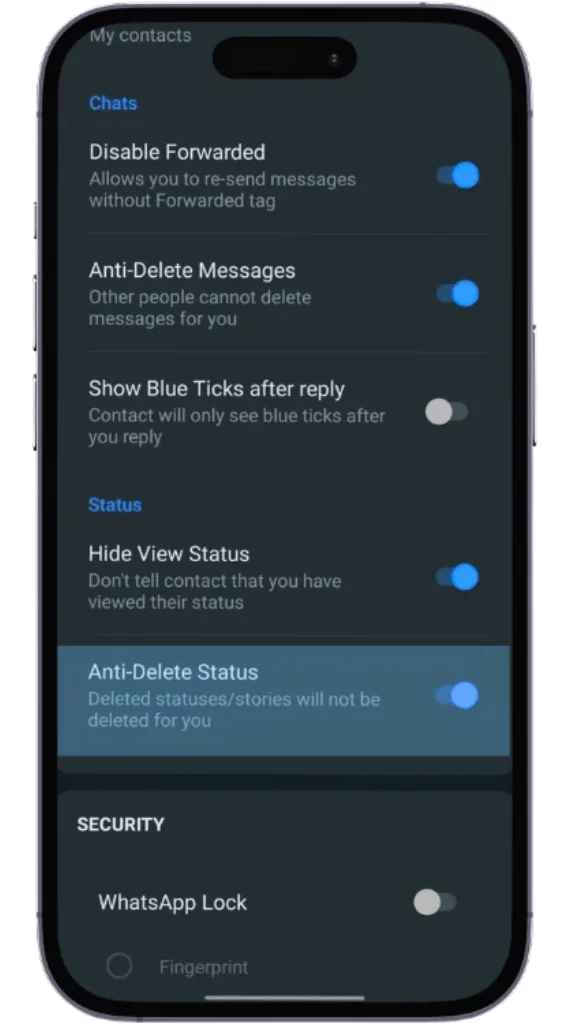 anti delete status feature