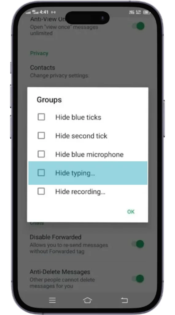 hide blue ticks feature